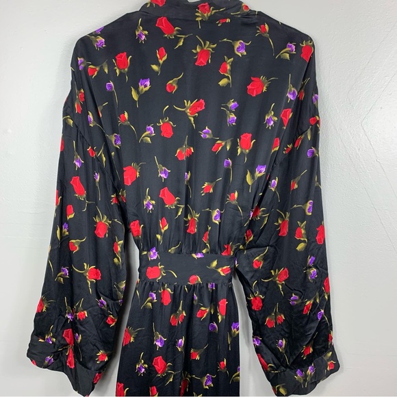 Victoria’s Secret | Vintage Robe Black Rose Print Silk Short Tie M/L - Picture 7 of 8